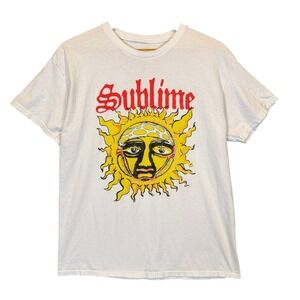 Sublime Graphic T-Shirt Mens Large White Cotton 40oz Sun Logo Ska Streetwear